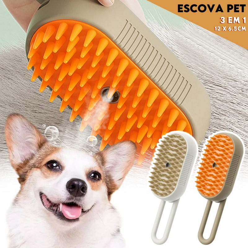 Escova A Vapor Para Pets Elétrica 3 em 1 Escova, Limpa e Acaricia - CH