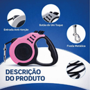 Coleira Guia Retrátil 3/5 Metros Pets Cachorro Cães Gatos Resistente com Trava até 12kg